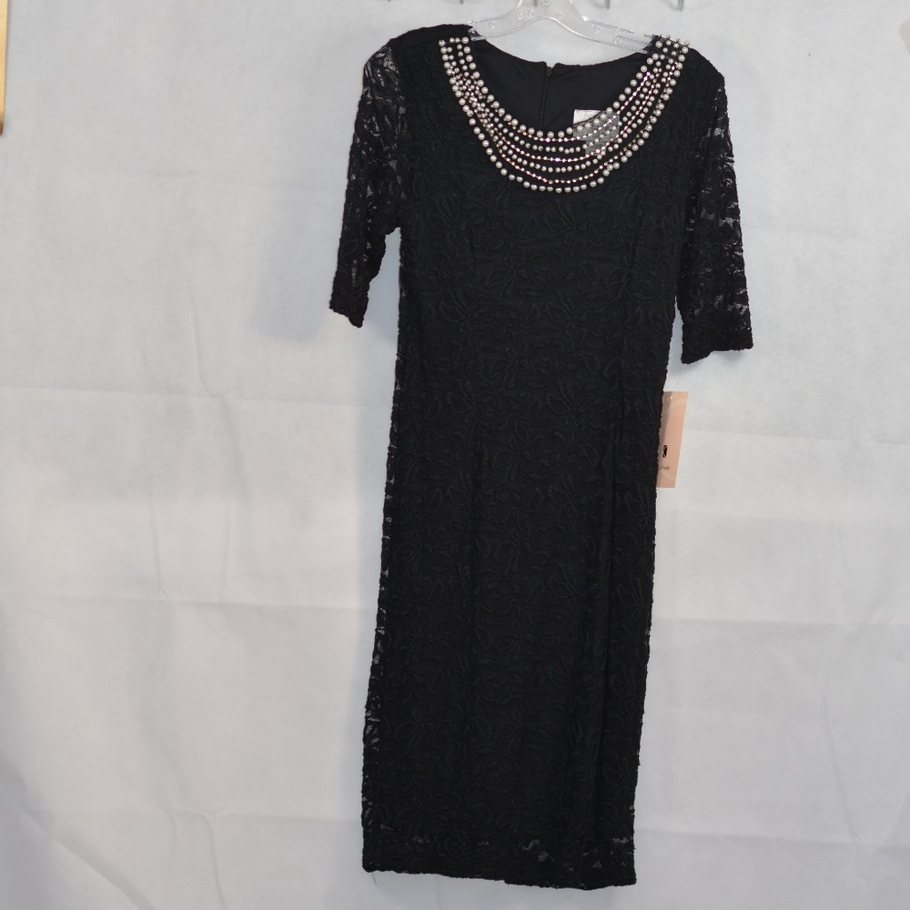 Black Lace Dress Pearl Neckline SZ L by Celavie NWT